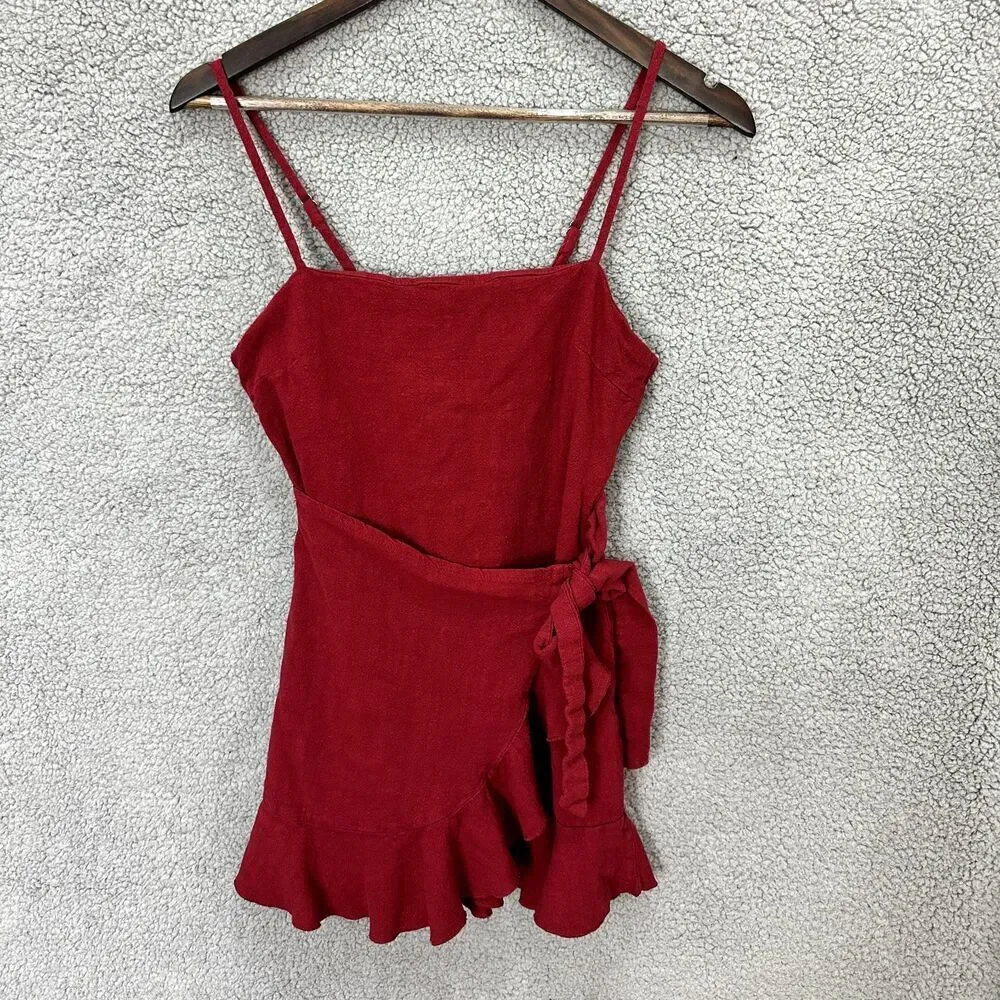Princess Polly Caedere mini wrap dress red 8 ruffle sleeveless event party boho